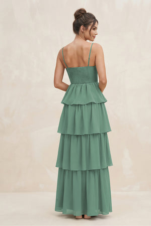 Sea Glass Cami Strap Tiered A-Line Chiffon Bridesmaid Dress (2) | KISSBRIDAL