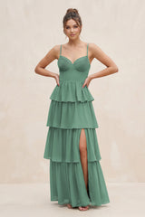 Sea Glass Cami Strap Tiered A-Line Chiffon Bridesmaid Dress | KISSBRIDAL