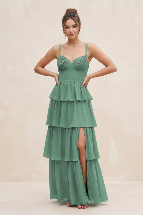 Sea Glass Cami Strap Tiered A-Line Chiffon Bridesmaid Dress | KISSBRIDAL
