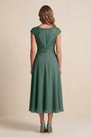 Sea Glass Cap Sleeves A-Line Chiffon Embroidered Mother of the Bride Dress (2) | KISSBRIDAL