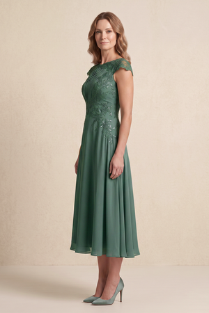 Sea Glass Cap Sleeves A-Line Chiffon Embroidered Mother of the Bride Dress (3) | KISSBRIDAL