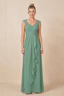 Sea Glass Cap Sleeves A-Line Chiffon Pleated Ruffled Mother of the Bride Dress | KISSBRIDAL