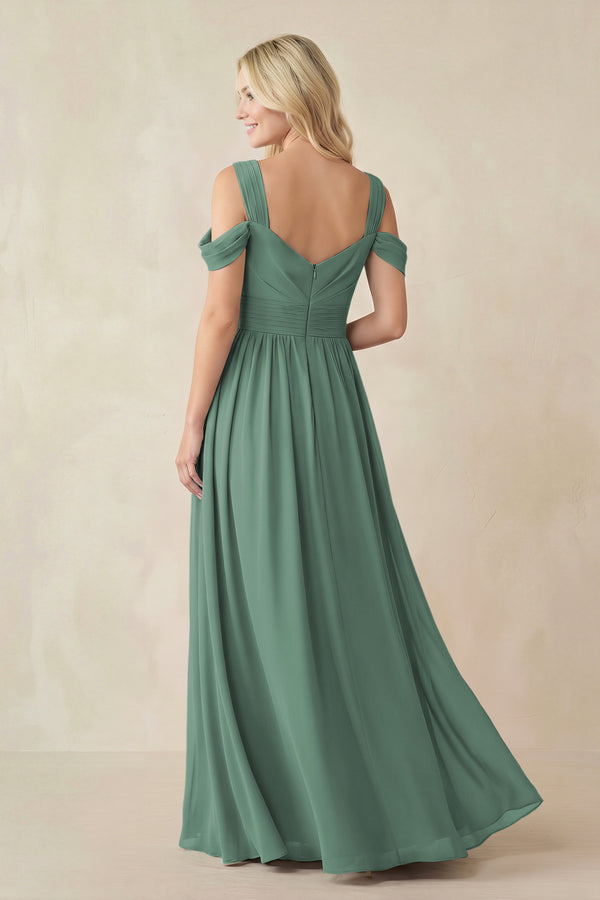 Sea Glass Chiffon A-Line Bridesmaid Dress with Slit (2) | KISSBRIDAL