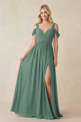 Sea Glass Chiffon A-Line Bridesmaid Dress with Slit | KISSBRIDAL