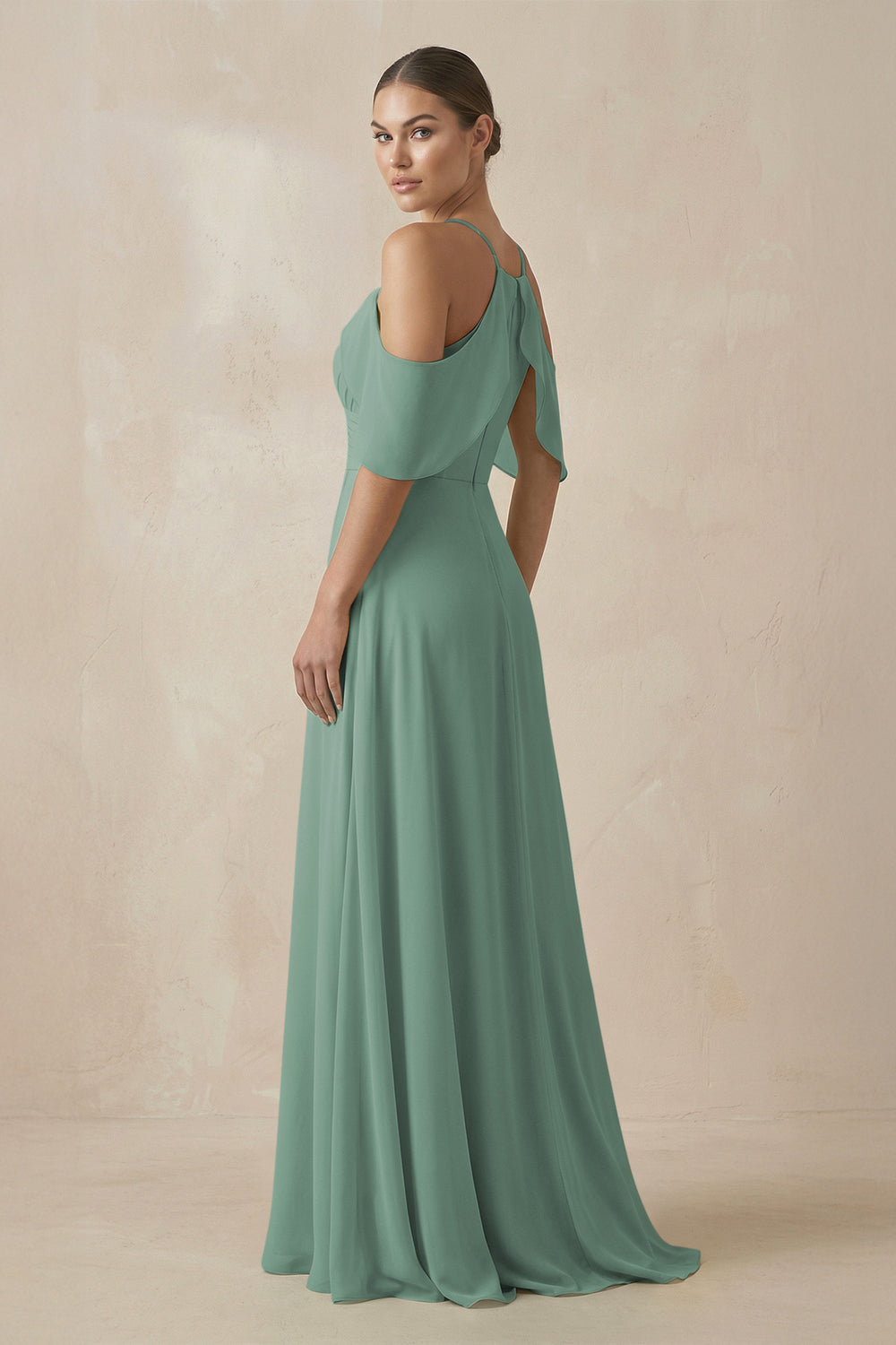 Chiffon A-Line Long Bridesmaid Dress in Sea Glass