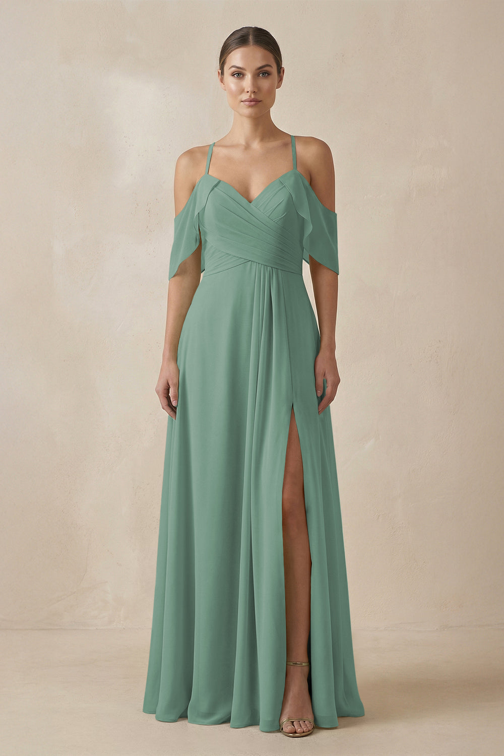 Chiffon A-Line Long Bridesmaid Dress in Sea Glass