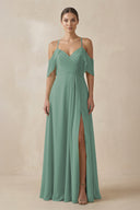 Sea Glass Chiffon A-Line Long Bridesmaid Dress | KISSBRIDAL