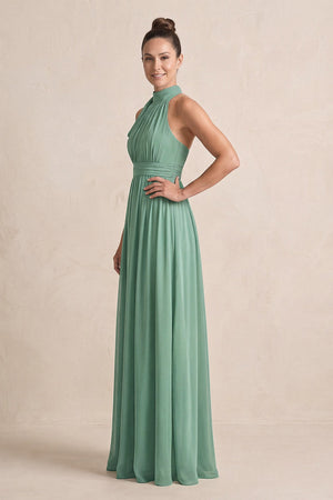 Sea Glass Chiffon Halter A-Line Mother of the Bride Dress (3) | KISSBRIDAL