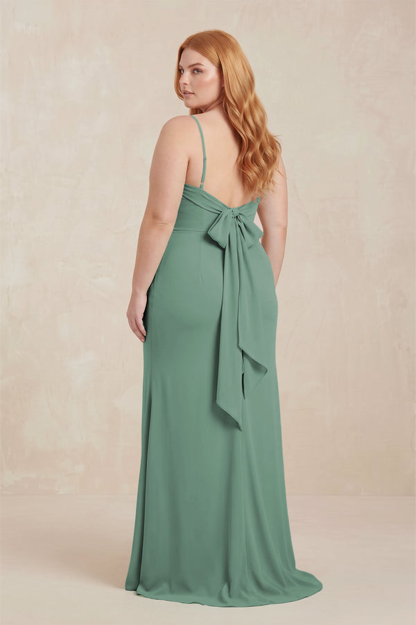 Sea Glass Cowl Neck Sheath Chiffon Bridesmaid Dress with Corset (2) [sizeplus] | KISSBRIDAL
