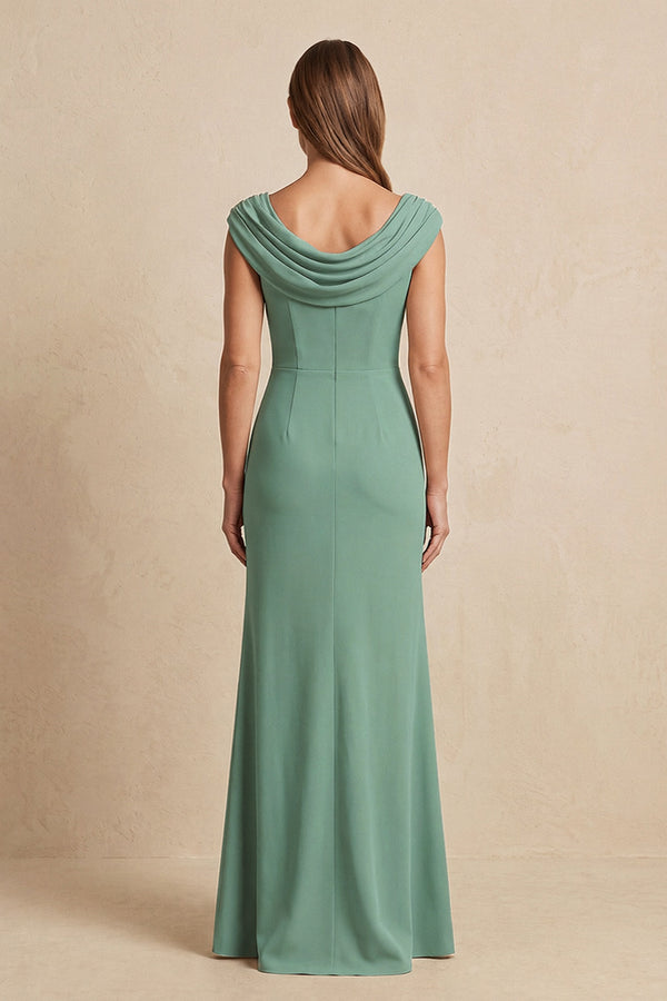 Sea Glass Cowl Neck Sheath Chiffon Mother of the Bride Dress with Slit and Cap Sleeves (2) | KISSBRIDAL