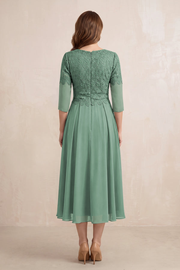 Sea Glass Embroidered Chiffon A-Line Midi Mother of the Bride Dress (2) | KISSBRIDAL