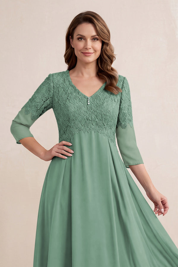 Sea Glass Embroidered Chiffon A-Line Midi Mother of the Bride Dress (3) | KISSBRIDAL