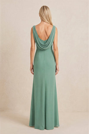 Sea Glass Embroidered Cowl Neck Sheath Chiffon Mother of the Bride Dress (2) | KISSBRIDAL
