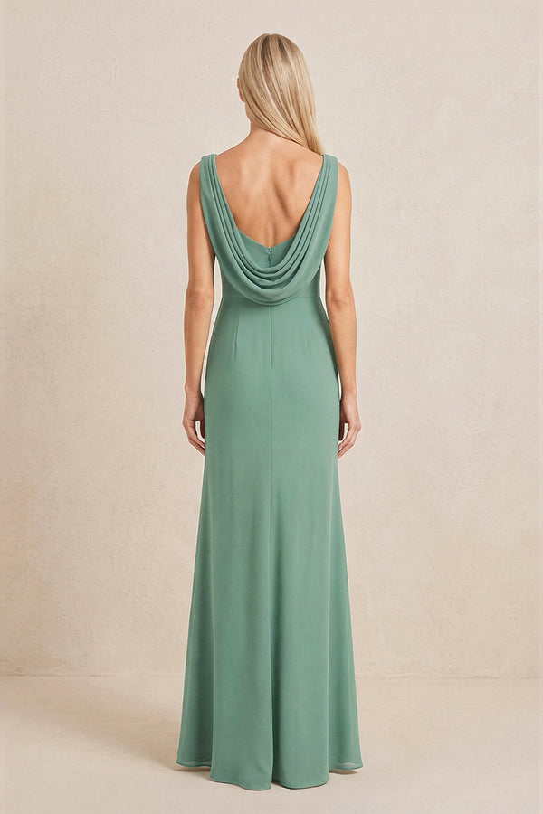 Sea Glass Embroidered Cowl Neck Sheath Chiffon Mother of the Bride Dress (2) | KISSBRIDAL