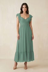 Sea Glass Flutter Sleeve Sweetheart A-Line Chiffon Bridesmaid Dress | KISSBRIDAL