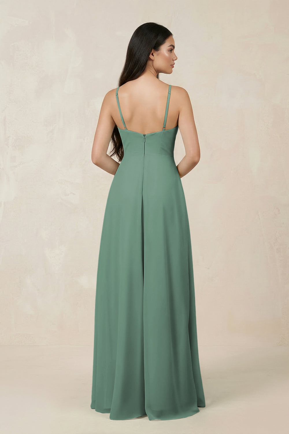 Halter Chiffon A-Line Bridesmaid Dress With Slit in Sea Glass