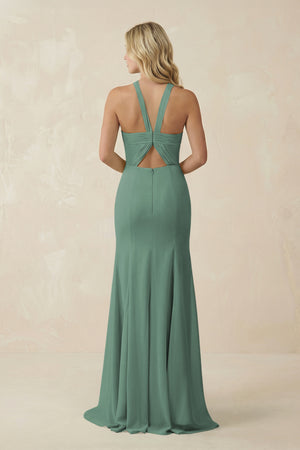 Sea Glass Halter Chiffon Mermaid Ruched Bridesmaid Dress (2) | KISSBRIDAL