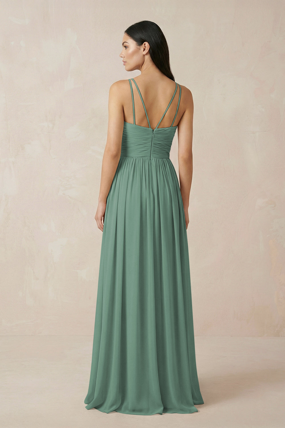 Halter Neck A-Line Chiffon Bridesmaid Dress in Sea Glass