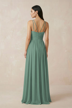Sea Glass Halter Neck A-Line Chiffon Bridesmaid Dress (2) | KISSBRIDAL