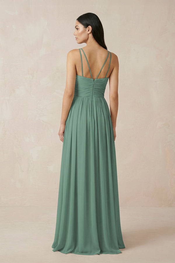Sea Glass Halter Neck A-Line Chiffon Bridesmaid Dress (2) | KISSBRIDAL