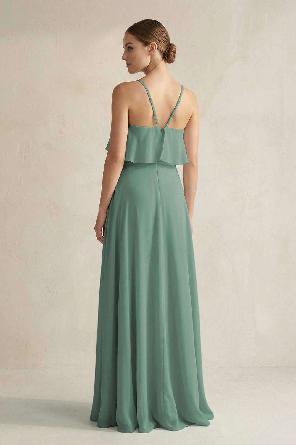 Halter Neck A-Line Chiffon Bridesmaid Dress with Keyhole in Sea Glass