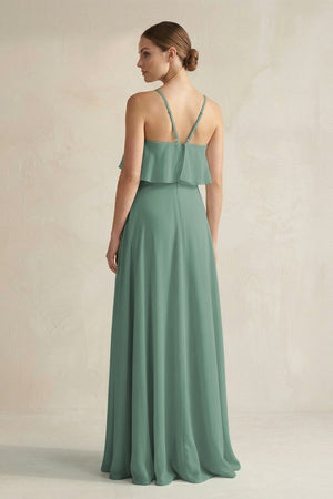 Sea Glass Halter Neck A-Line Chiffon Bridesmaid Dress with Keyhole (2) | KISSBRIDAL