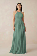 Sea Glass Halter Neck A-Line Chiffon Bridesmaid Dress | KISSBRIDAL
