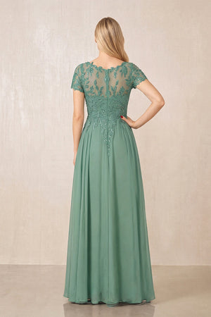 Sea Glass Illusion Neck A-Line Chiffon Cap Sleeves Mother of the Bride Dress (2) | KISSBRIDAL