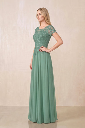 Sea Glass Illusion Neck A-Line Chiffon Cap Sleeves Mother of the Bride Dress (3) | KISSBRIDAL