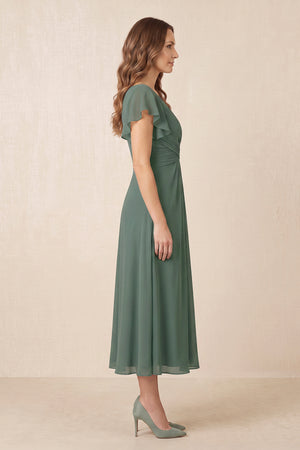 Sea Glass Mesh A-Line V-Neck Pleated Mother of the Bride Dress (3) | KISSBRIDAL