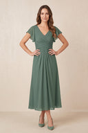 Sea Glass Mesh A-Line V-Neck Pleated Mother of the Bride Dress | KISSBRIDAL