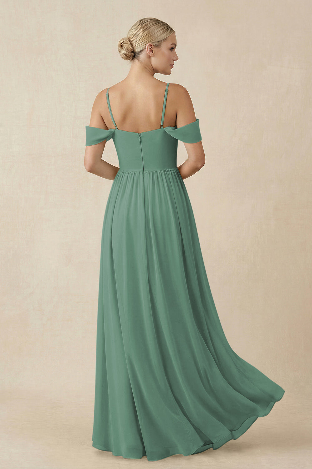 Off-the-Shoulder Sweetheart A-Line Chiffon Bridesmaid Dress in Sea Glass
