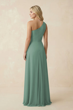Sea Glass One-Shoulder Ruched A-Line Chiffon Bridesmaid Dress (2) | KISSBRIDAL