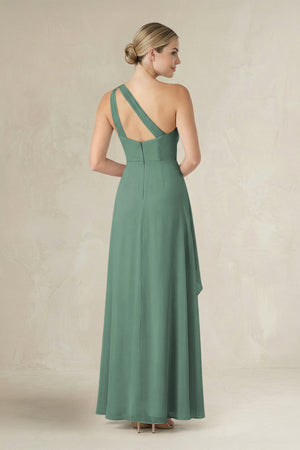Sea Glass One-Shoulder Sheath Ruched Ruffled Bridesmaid Dress in Sea Glass (2) | KISSBRIDAL