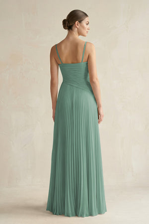 Sea Glass Pleated A-Line Long Chiffon Bridesmaid Dress (2) | KISSBRIDAL