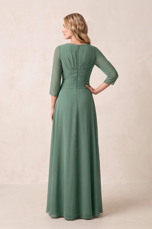 Sea Glass Pleated Chiffon A-Line V-Neck Mother of the Bride Dress (2) | KISSBRIDAL