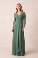 Sea Glass Pleated Chiffon A-Line V-Neck Mother of the Bride Dress | KISSBRIDAL