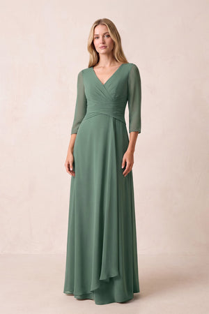 Sea Glass Pleated Chiffon A-Line V-Neck Mother of the Bride Dress | KISSBRIDAL