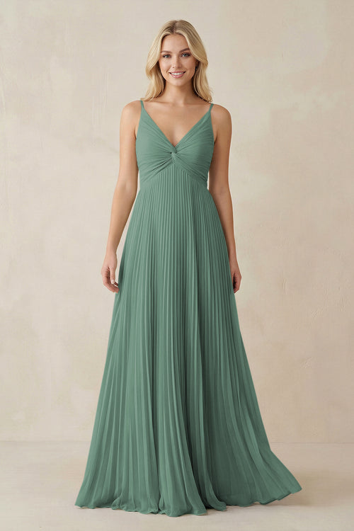 Sea Glass Pleated V-Neck A-Line Chiffon Bridesmaid Dress | KISSBRIDAL