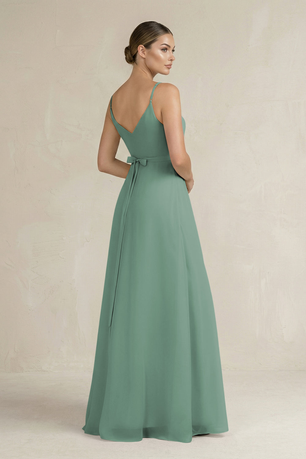 Ruched A-Line Chiffon Bridesmaid Dress with Slit in Sea Glass