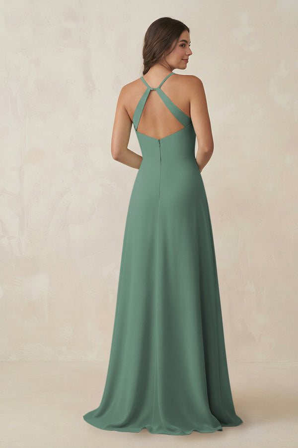 Sea Glass Ruched Sheath Chiffon Bridesmaid Dress (2) | KISSBRIDAL