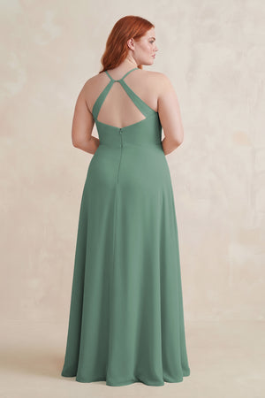 Sea Glass Ruched Sheath Chiffon Bridesmaid Dress (2)  [sizeplus]| KISSBRIDAL
