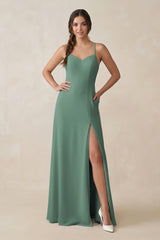 Sea Glass Ruched Sheath Chiffon Bridesmaid Dress | KISSBRIDAL
