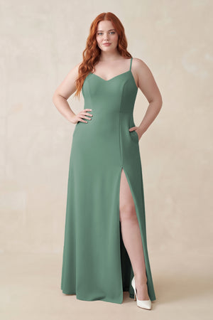 Sea Glass Ruched Sheath Chiffon Bridesmaid Dress  [sizeplus]| KISSBRIDAL