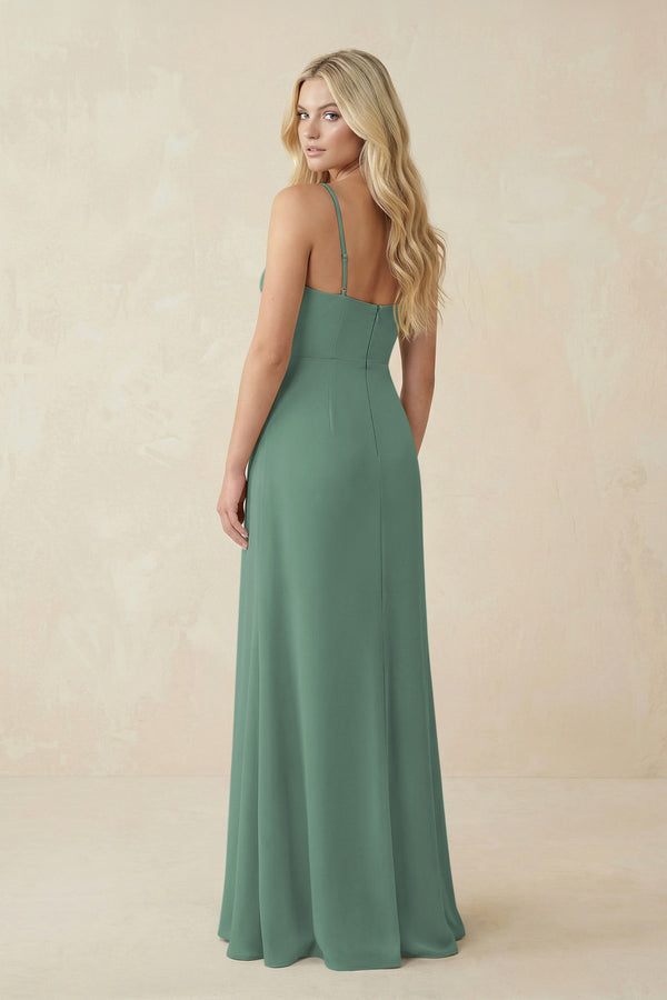 Sea Glass Ruched Sheath Spaghetti Strap Chiffon Bridesmaid Dress (2) | KISSBRIDAL