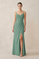 Sea Glass Ruched Sheath Spaghetti Strap Chiffon Bridesmaid Dress | KISSBRIDAL