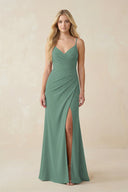 Sea Glass Ruched Sheath Spaghetti Strap Chiffon Bridesmaid Dress | KISSBRIDAL