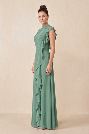 Sea Glass Ruffled A-Line Chiffon Mother of the Bride Dress (3) | KISSBRIDAL