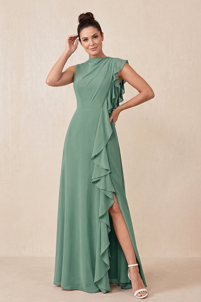 Sea Glass Ruffled A-Line Chiffon Mother of the Bride Dress
