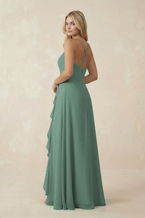 Sea Glass Ruffled Hem A-Line Chiffon Bridesmaid Dress (2) | KISSBRIDAL